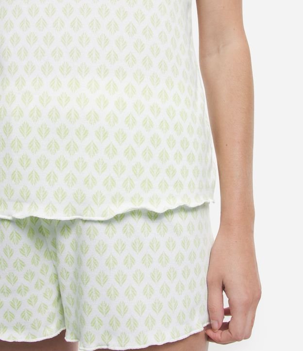 Pijama Curto em Ribana com Estampa Gravataria Branco/ Verde 4