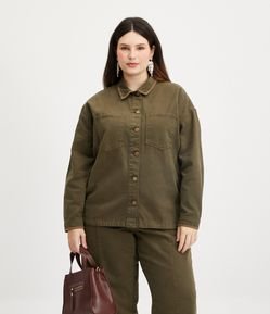 Jaqueta Alongada em Sarja com Detalhes Bordados Curve & Plus Size