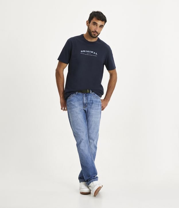 Calça Slim Básica Jeans com Elastano Azul Médio 1