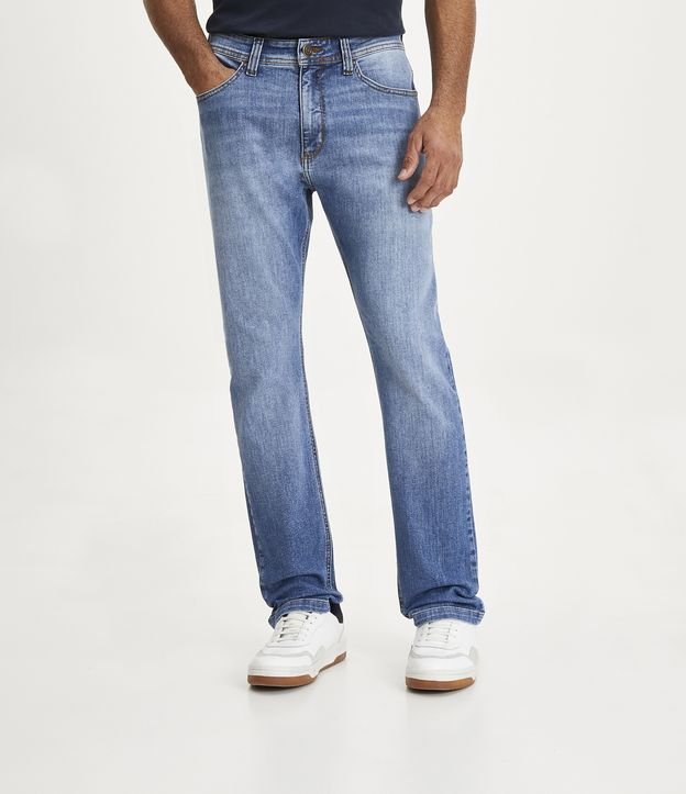 Calça Slim Básica Jeans com Elastano Azul Médio 2