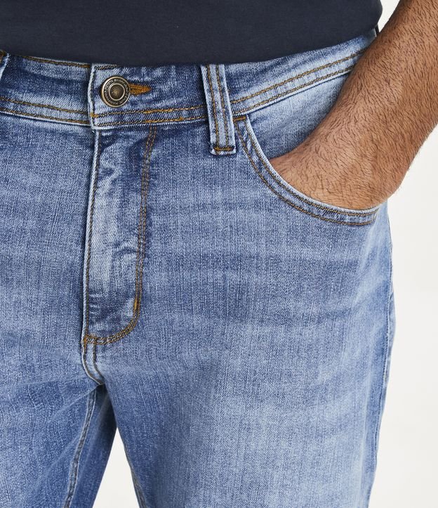 Calça Slim Básica Jeans com Elastano Azul Médio 4
