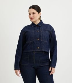 Jaqueta Cropped Jeans com Bolsos Frontais Curve & Plus Size