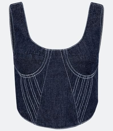 Blusa Cropped Corset Sem Manga em Jeans com Costura Aparente Blusa Cropped Corset Sem Manga em Jeans com Costura Aparente