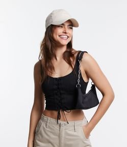 Blusa Cropped Corsetada com Espartilho na Frente