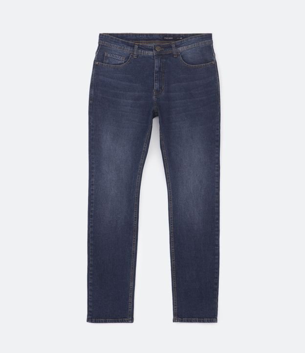 Calça Slim Jeans com Elastano e Pesponto Contrastante Azul Escuro 6