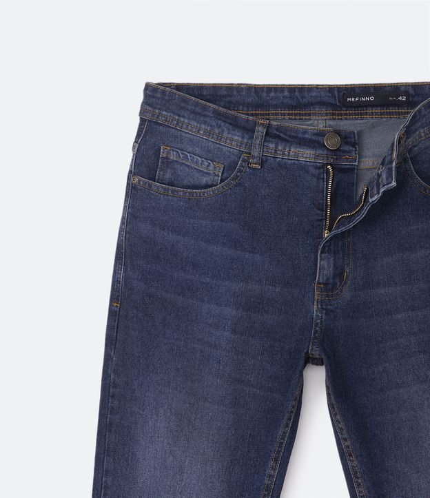 Calça Slim Jeans com Elastano e Pesponto Contrastante Azul Escuro 7