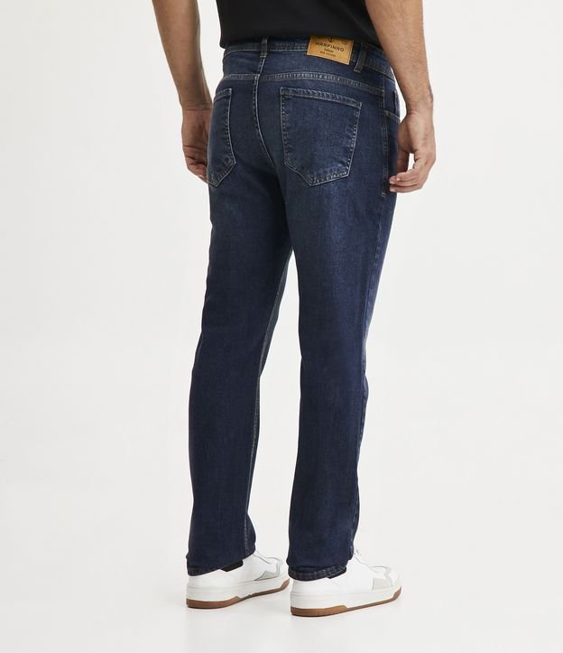Calça Slim Jeans com Elastano e Pesponto Contrastante Azul Escuro 3