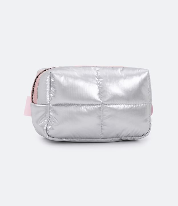Necesaire Rectangular Puffer con Patch Barbie Plateado 3