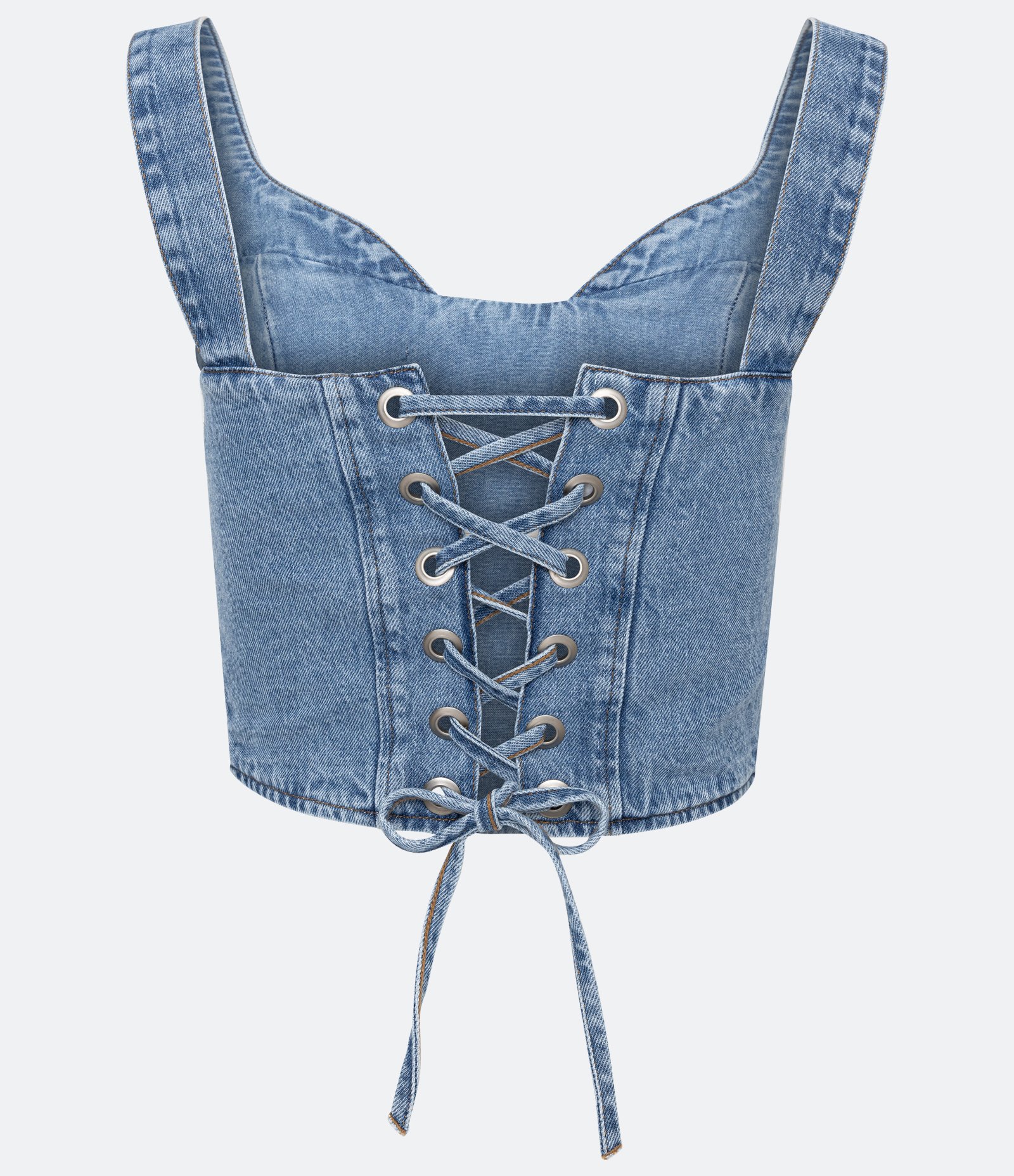 Blusa Cropped Corset em Jeans com Amarração nas Costas Azul 6