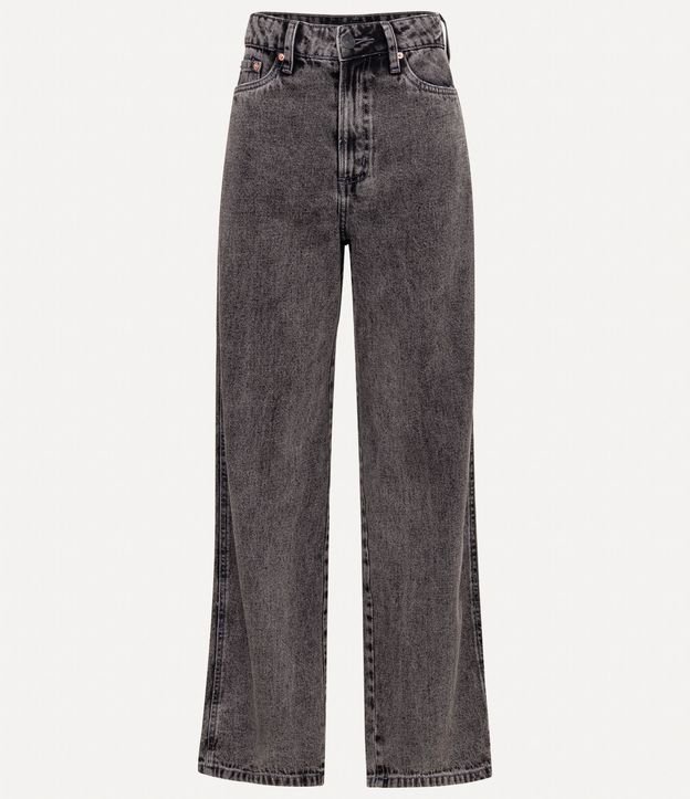 Calça Wide Leg Cintura Alta em Jeans Estonado com Bolsos Preto Estonado 5