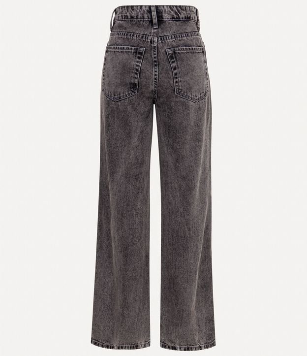 Calça Wide Leg Cintura Alta em Jeans Estonado com Bolsos Preto Estonado 6