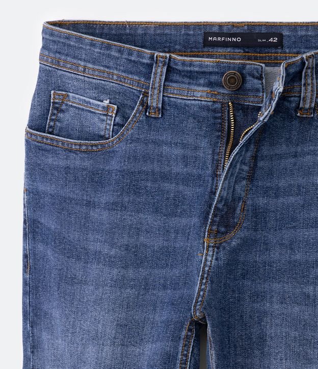 Calça Slim Básica Jeans com Elastano Azul Médio 8