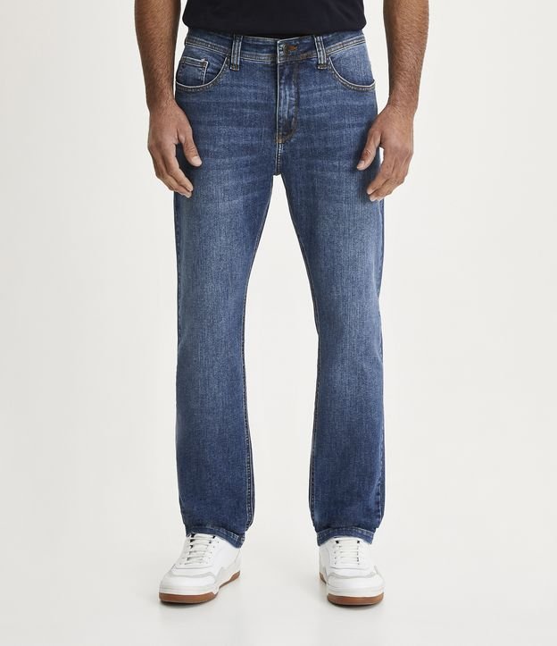 Calça Slim Básica Jeans com Elastano Azul Médio 2