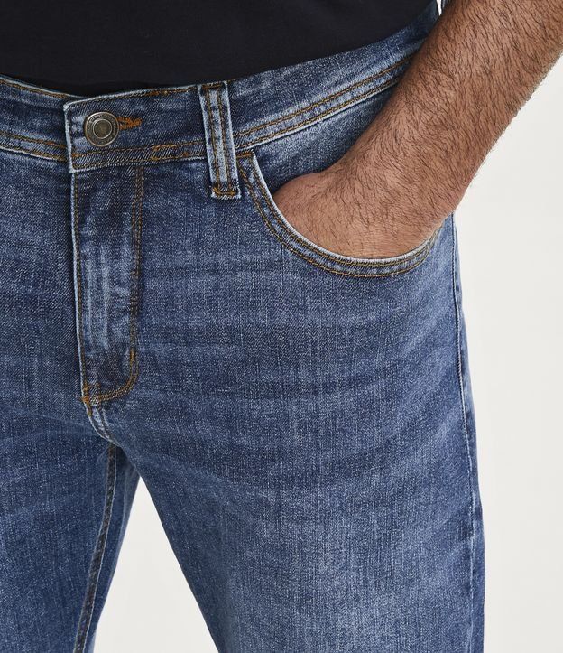 Calça Slim Básica Jeans com Elastano Azul Médio 5