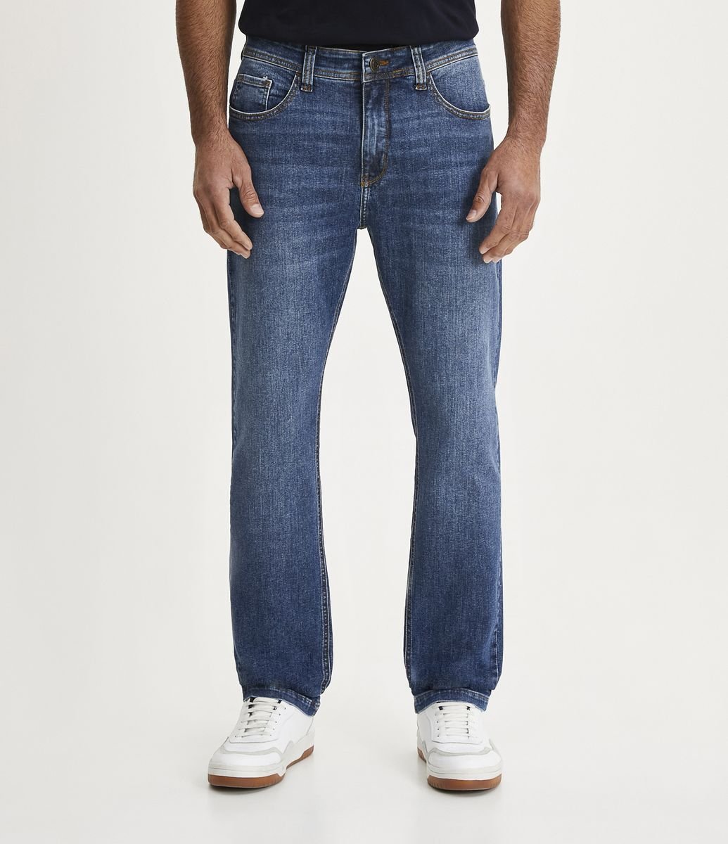 Calça Slim Básica em Jeans Denim Azul Médio