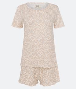 Pijama Short Doll em Tricô com Pintas de Onça Estampadas