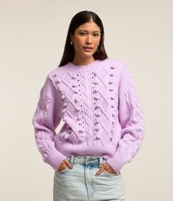 Suéter em Tricô com Bolinhas e Manga Longa