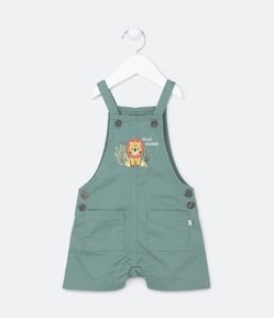 Jardineira Infantil com Bordado Frontal Leãozinho -Tam 0 a 18 meses