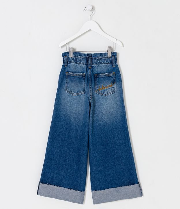 Pantalón Wide Leg Infantil en Jeans con Desgastes y Barra Plegada - Talle 5 a 14 años Azul 2
