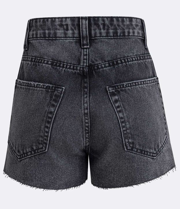 Short Cintura Alta em Jeans com Tachas Brilhantes e Barra Desfeita Preto 6