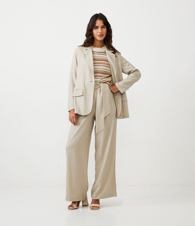 Calça Pantalona em Linho com Faixa na Cintura