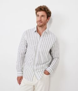 Camisa Regular em Algodão com Listras e Manga Longa