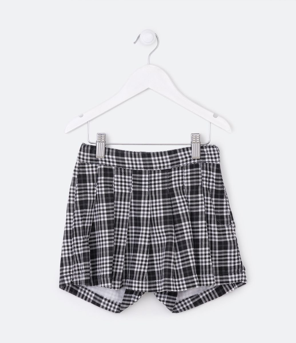 Short Saia em Bico Xadrez Preto e Branco Infantil Juvenil Mila