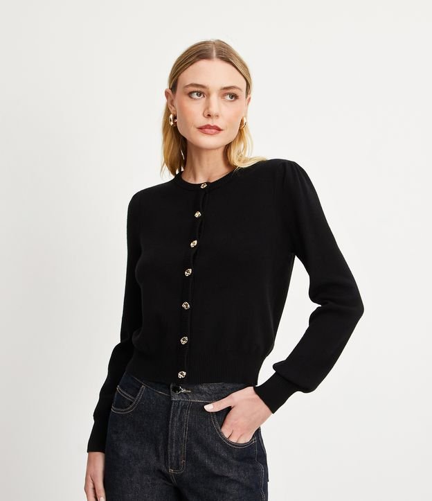 Cardigan em Tricô com Manga Bufante