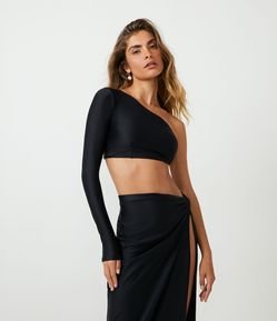 Biquíni Top Cropped em Microfibra com Ombro Só e Manga Longa