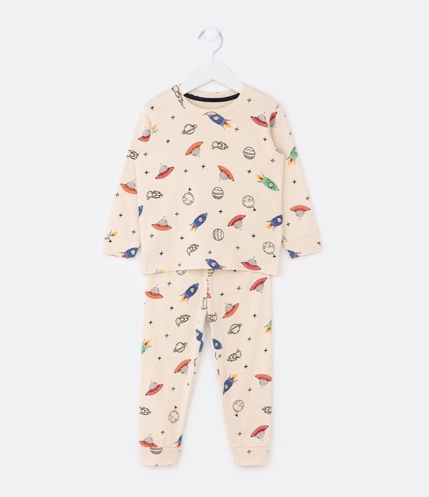Pijama Longo Infantil com Estampa de Planetas e Foguetes - Tam 2 a 4 Anos