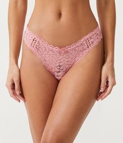 Calcinha Biquíni em Renda com Lateral Média e Textura Folhagem