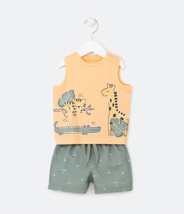 Conjunto Infantil com Estampa de Girafa e Tigrinho - Tam 3 a 18 meses