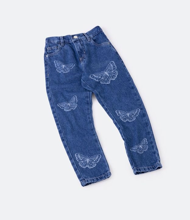 Pantalón Recto Infantil en Jeans Estampado de Mariposas - Talle 5 a 14 años Azul 3