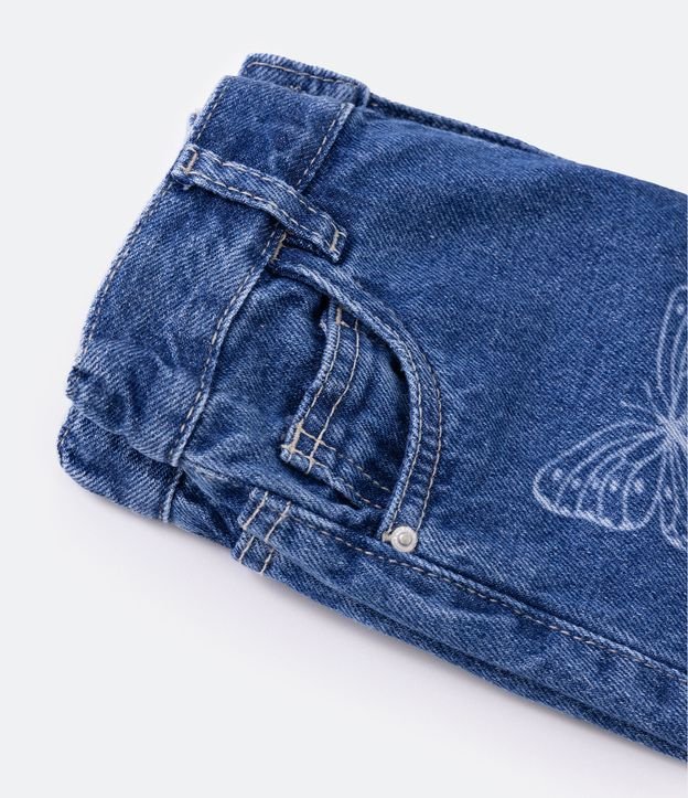 Pantalón Recto Infantil en Jeans Estampado de Mariposas - Talle 5 a 14 años Azul 4