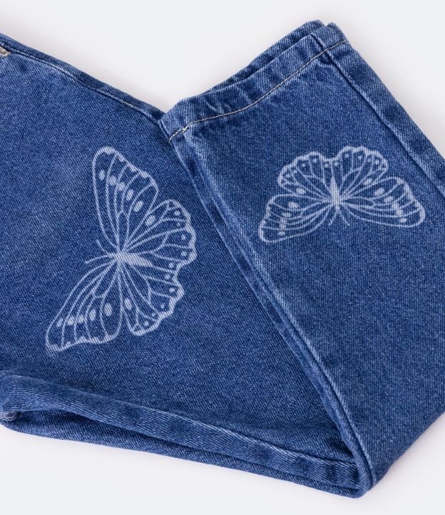 Pantalón Recto Infantil en Jeans Estampado de Mariposas - Talle 5 a 14 años Azul 6