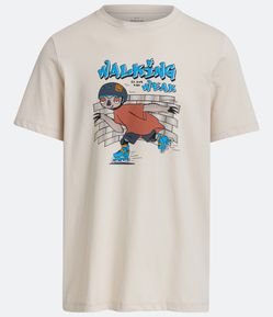 Camiseta Regular em Meia Malha com Estampa de Preguiça Patinadora