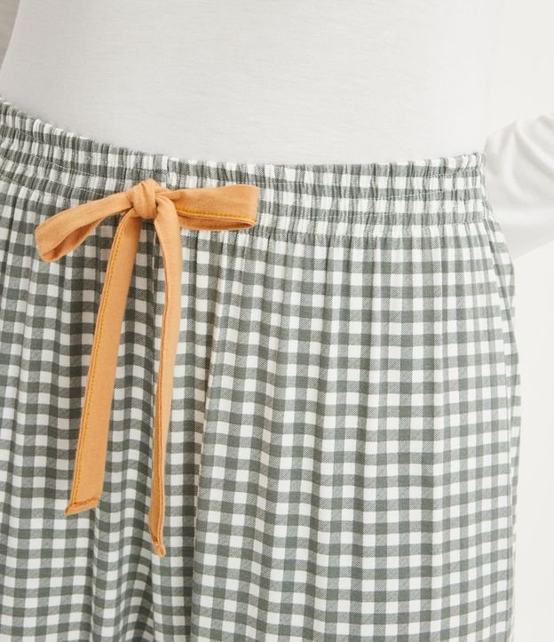 Pijama Largo en Viscolycra con Estampado de Cuadros Off White/Verde 4