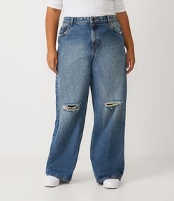 Calça Wide Leg Jeans com Rasgo no Joelho Curve & Plus Size