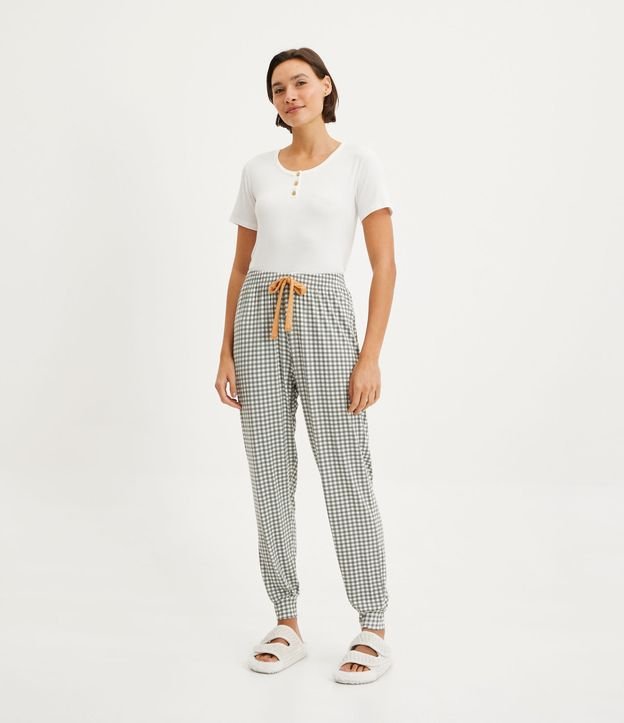 Pijama Longo em Viscolycra com Estampa Xadrez