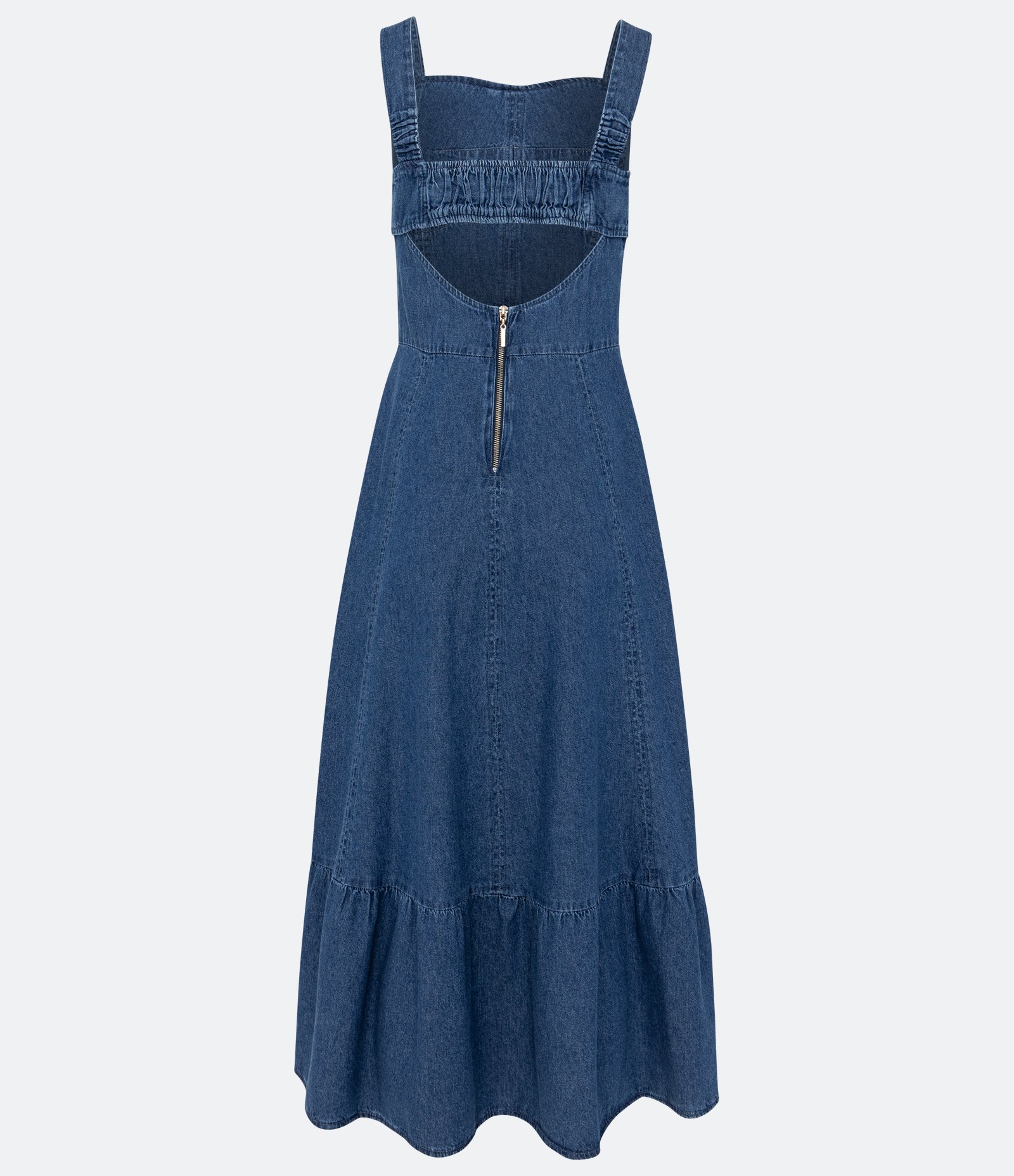 Vestido Midi Jeans com Alça Média e Recorte Vazado Azul 7