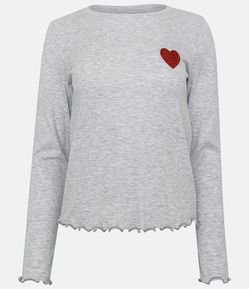 Blusa de Pijama em Ribana com Bordado Coração no Peito