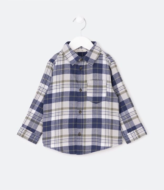 Camisa Infantil Xadrez com Bolsinho no Peito - Tam 1 a 5 Anos Azul/Branco 1