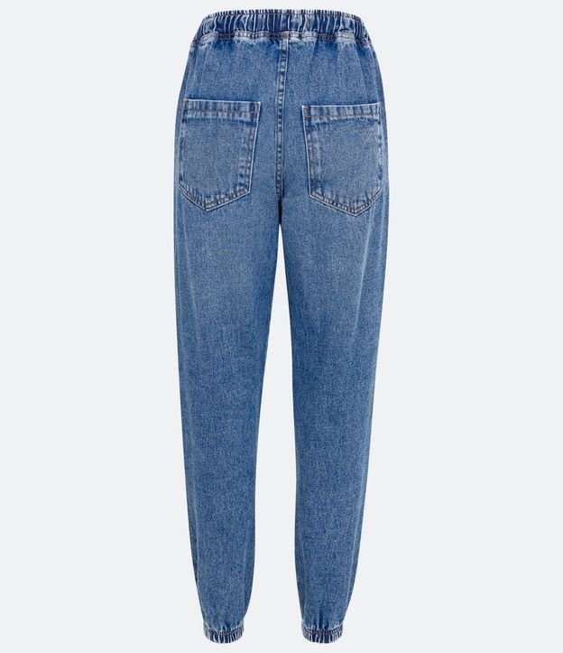 Calça Jogger Jeans com Amarração no Cós e Detalhes Puídos Azul 6