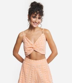 Blusa Cropped com Detalhe Torcido e Estampa Boho