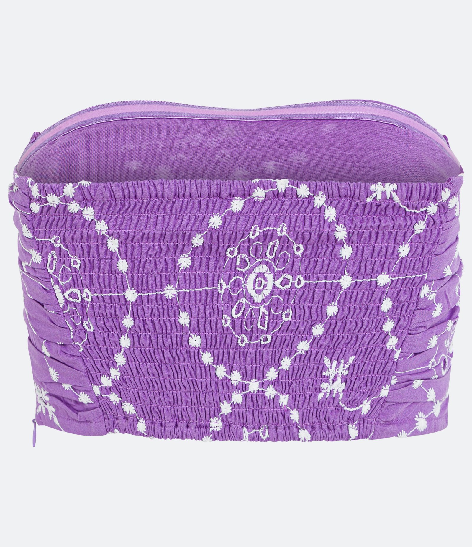 Top Tomara que Caia em Algodão com Bordados Geométricos Lilás 2