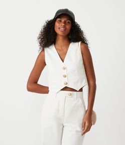 Colete Curto em Sarja com Botões