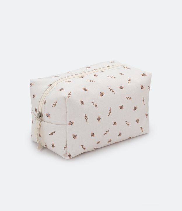 Necesaire Rectangular con Estampa de Ramos y Abejas Beige 1