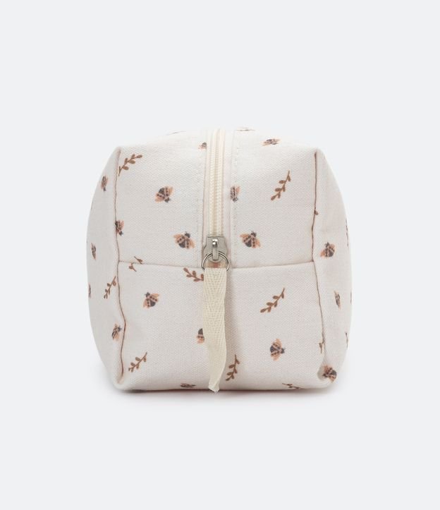 Necesaire Rectangular con Estampa de Ramos y Abejas Beige 3