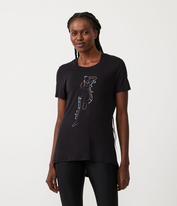 Remera Deportiva en Viscosa con Estampado Work on Yourself Negro 1
