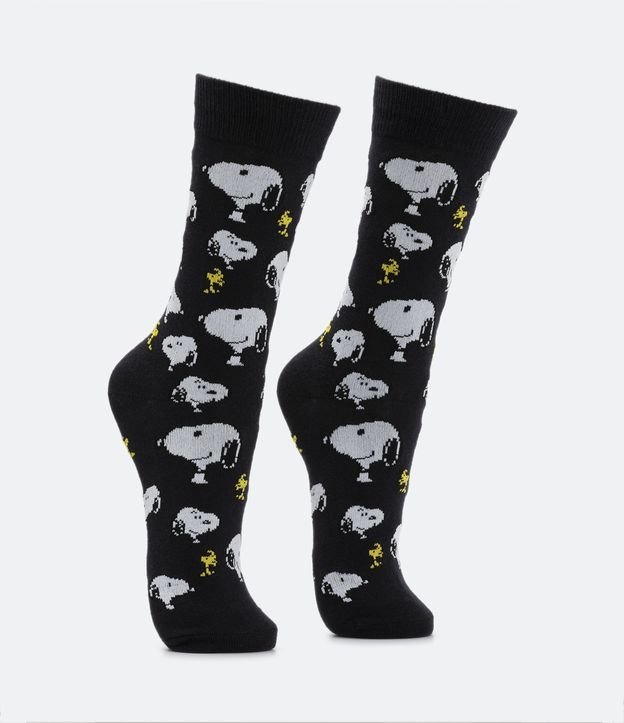 Media Caña Larga en Algodón con Estampado Snoopy Negro 2